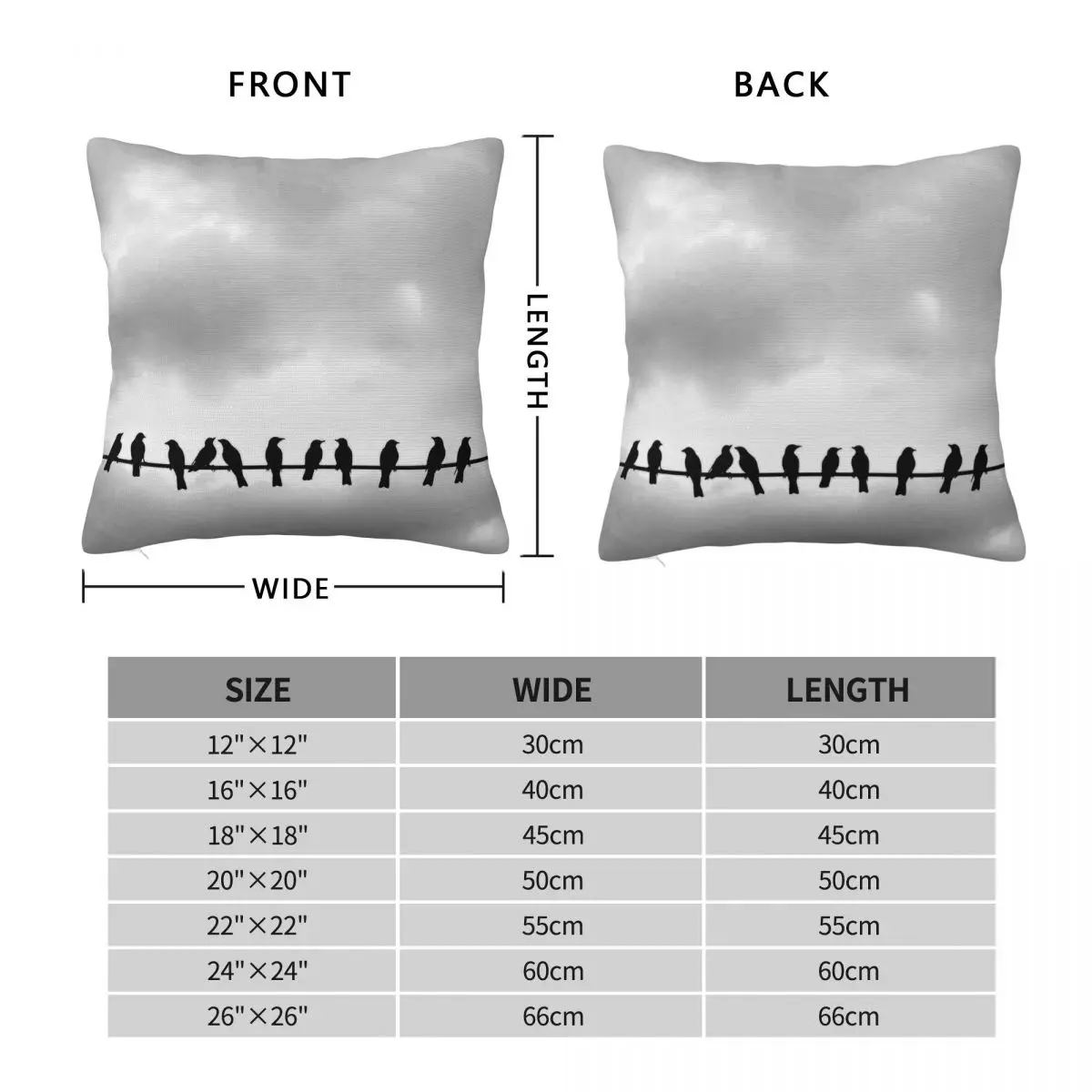 Birds On A Wire Square Pillowcase Polyester Linen Velvet Pattern Zip Decor Pillow Case Car Cushion Cover