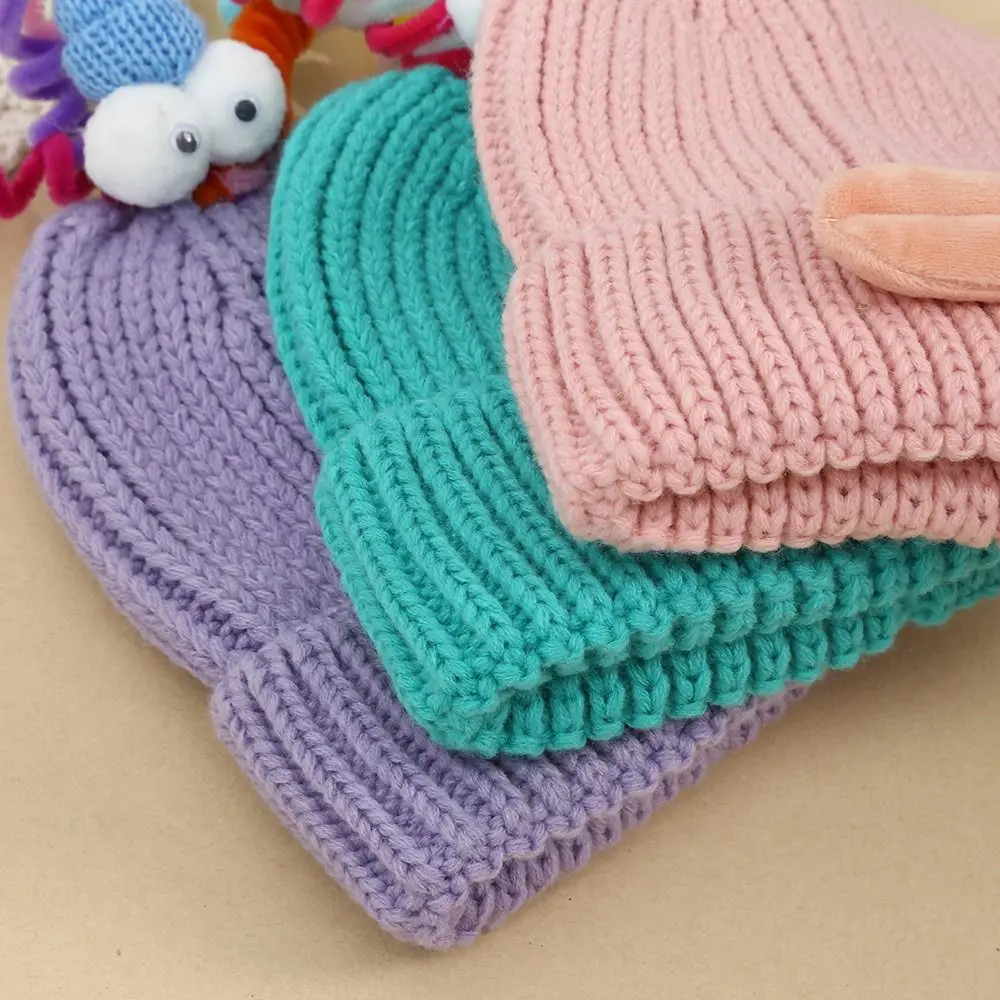 Gorro de punto con dibujos animados para niña, gorro de lana con entrepierna, cálido, divertido