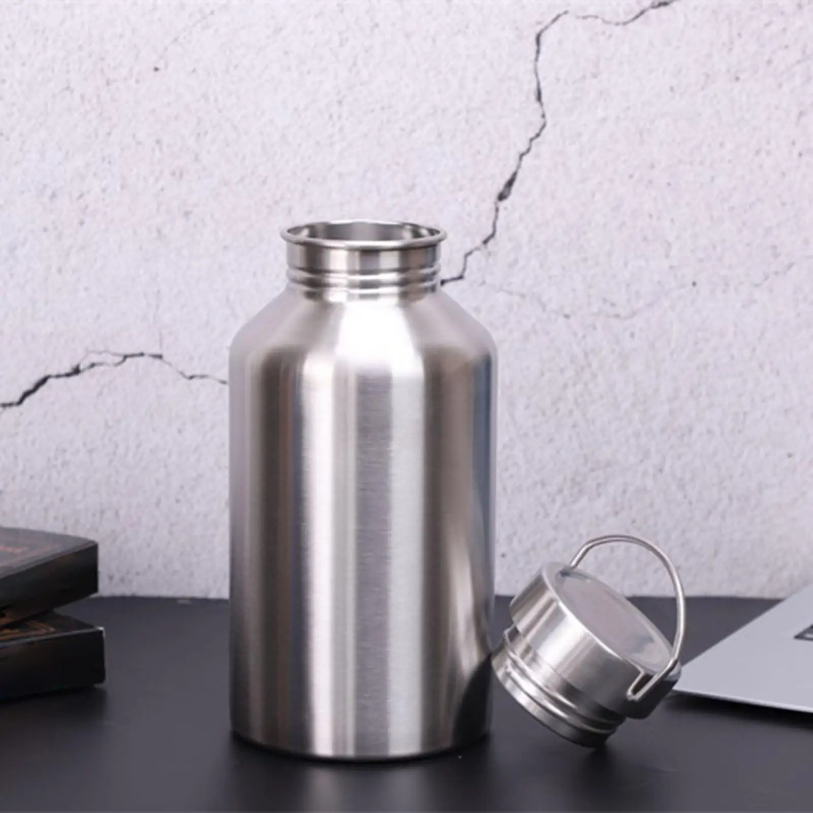Water Cup with Handle 2L Stainless Steel Travel Cup Large Capacity Wide Mouth Water Bottle for Beverage Summer Fishing