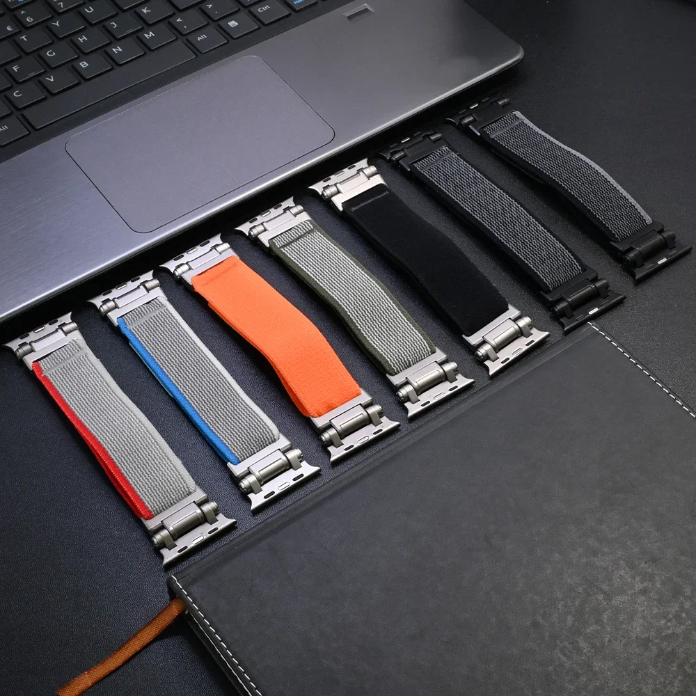 Correa deportiva de nailon para Apple Watch, banda de Color titanio para Apple Watch de 49mm, 45mm, 44mm, 42mm, Iwatch Series 9, 8, 7, 6, 5, 4 Se 3 Ultra 2