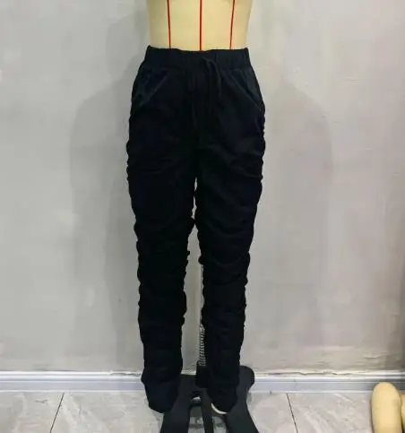 2025 الربيع والخريف بلون عالية الخصر مطوية مكدسة السراويل تصميم تسعة فين السراويل النسائية عادية العصرية الساق الجوارب #4