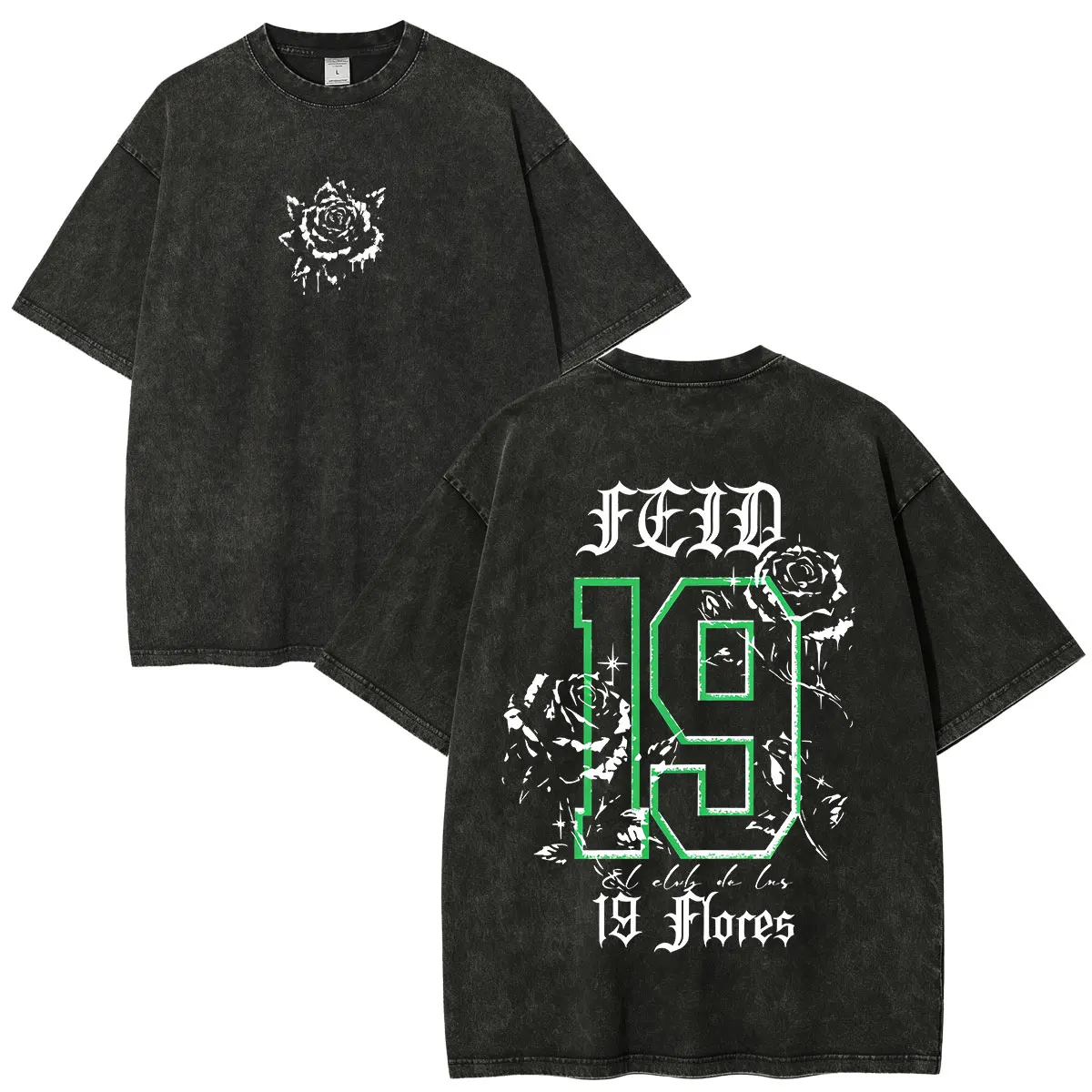 Rapper Feid Ferxxo El Club De Las 19 Flores Vintage Washed T Shirts Men's Women Clothing Fashion Hip Hop Short Sleeve T-shirt