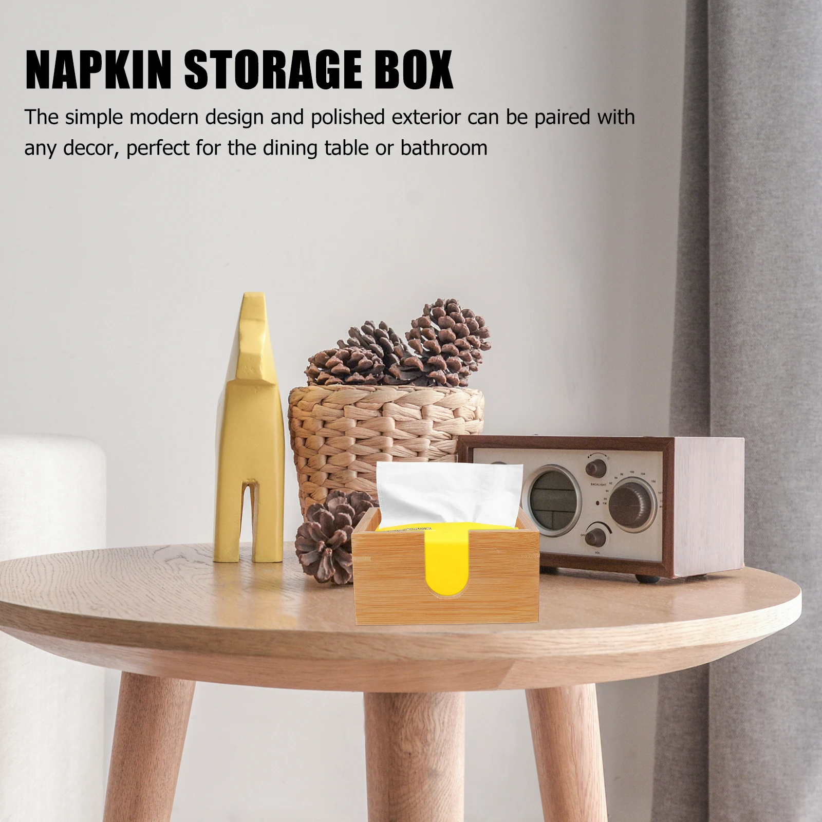 

Bamboo Napkin Holder Paper Towel Storage Box for Table Kitchen Bathroom High Quality Smooth Edge Modern Design Tabletop