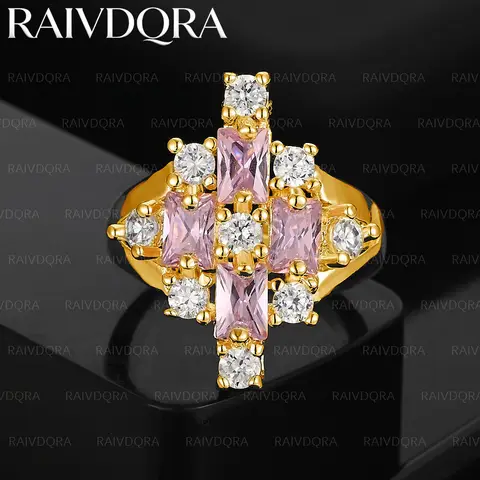 18K Gold Plated 8 Size Pink Zircon Engagement Ring For Men and Women Fashion Jewelry Charm Grace Wedding Accessories
