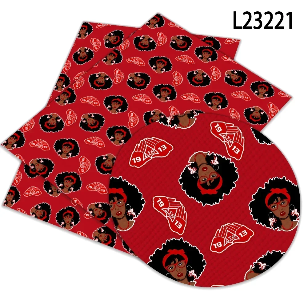 22*30cm Delta Sigma Theta Sorority Red Print Pattern Artificial Faux Leather Cross Pattern for DIY Bag Earring Craft Making - view 4