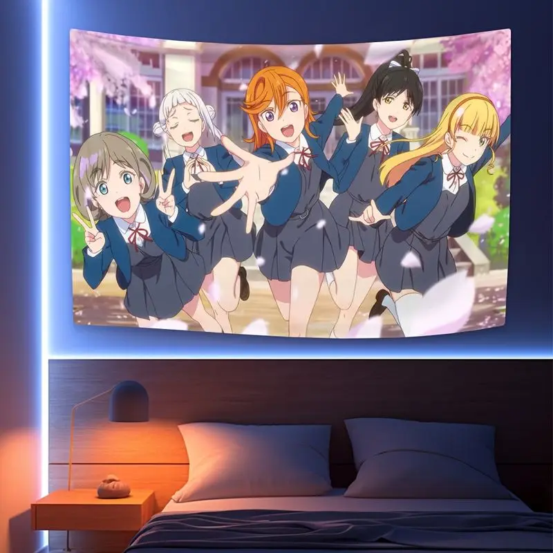 VIKAMA Cherry Blossom Campus LoveLive All Girls Japanese Animation Tapestry Background Hanging Cloth anime Girls Room Decor