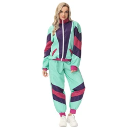 Adult Women And Man 80s Tracksuit Set Retro Hip Hop Windbreaker Disco Tracksuit Colorblock Loose Fashionable Two Piece Outfits