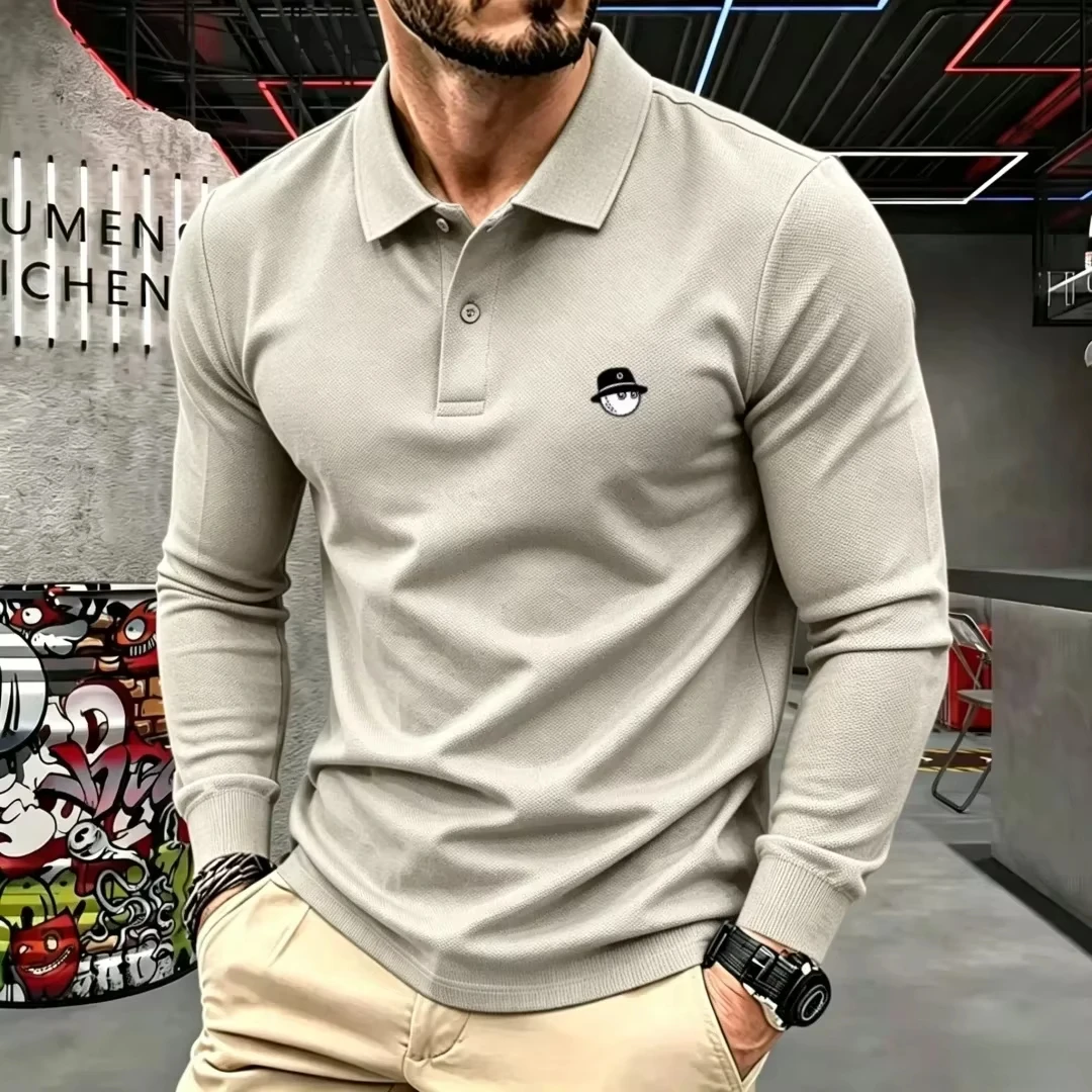 100% pure cotton high-end brand men's long sleeve polo shirt autumn winter fashionable luxury embroidery golf top casual T-shirt