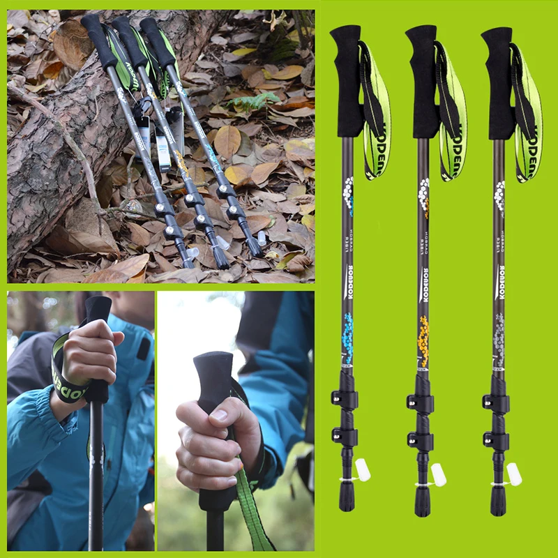 Outdoor mountaineering hiking carbon fiber walking stick Three straight handle external lock Trekking pole folding walking stick