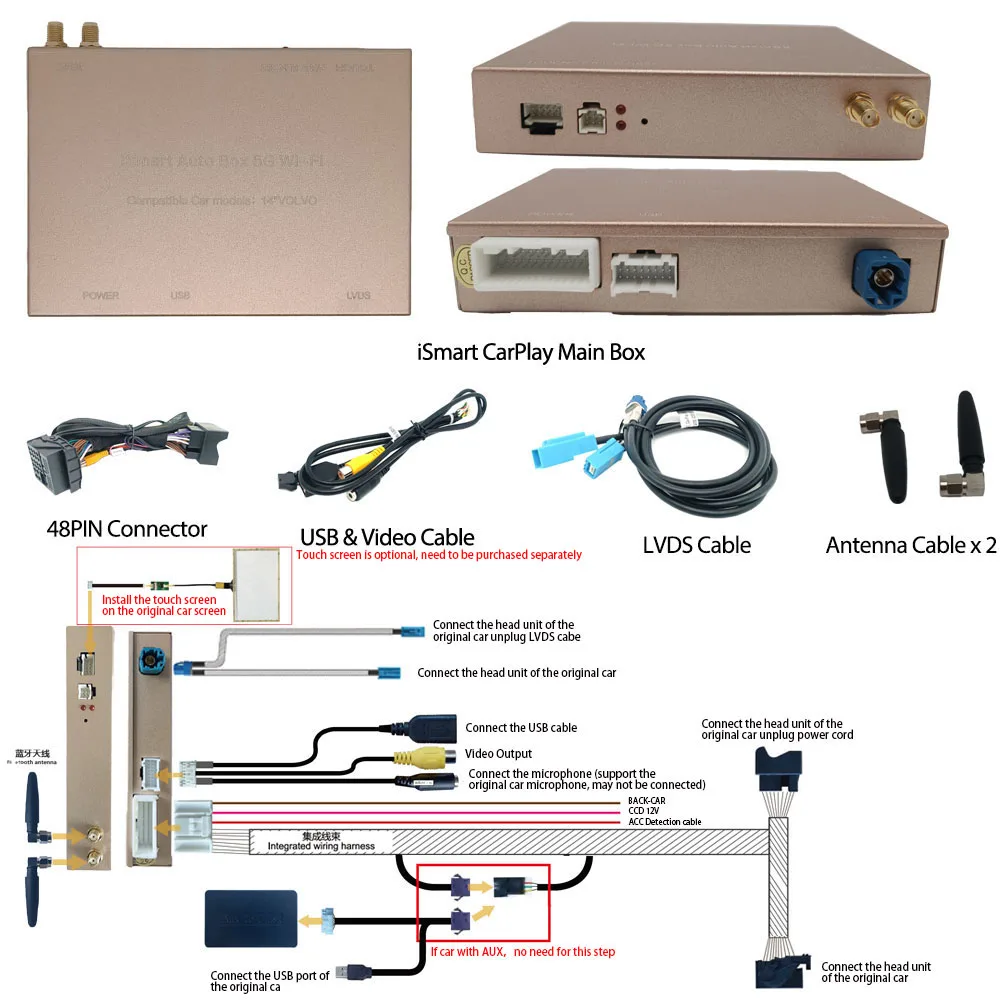 Décodeur de voiture sans fil Apple Carplay Android Auto, boîtier AI, mirrorlink, pour Volvo XC60 XC70 S60 S80 V60 V70 V40 (2011 – 2019)