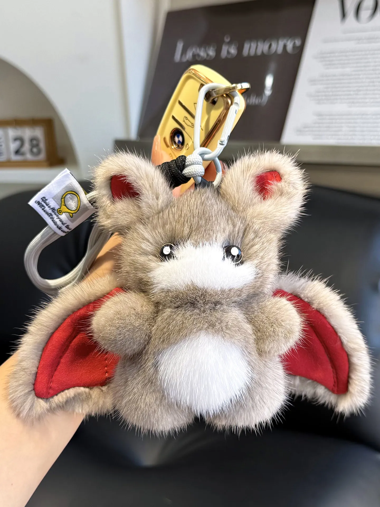 Adorable Devil Bat Fluffy Handbag Charm Real Mink Fur Car Keychain Bag Pendant Doll Hanging Decoration Soft Stuffed Animal Gift