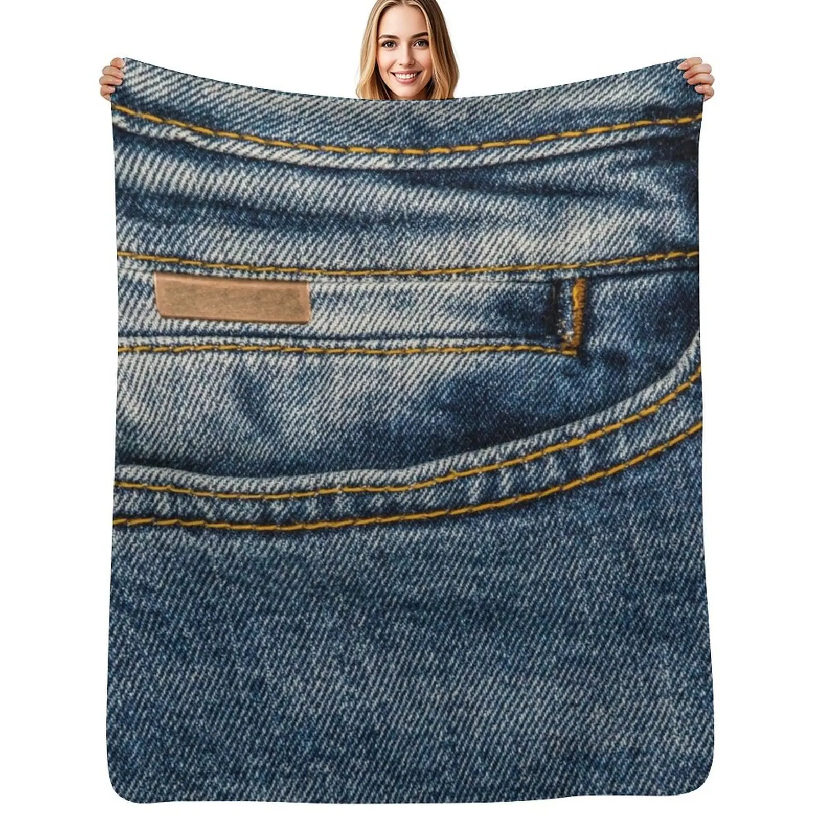 Front pocket I love bluejeans denim Throw Blanket No Pilling Soft Warm Blanket for Bed