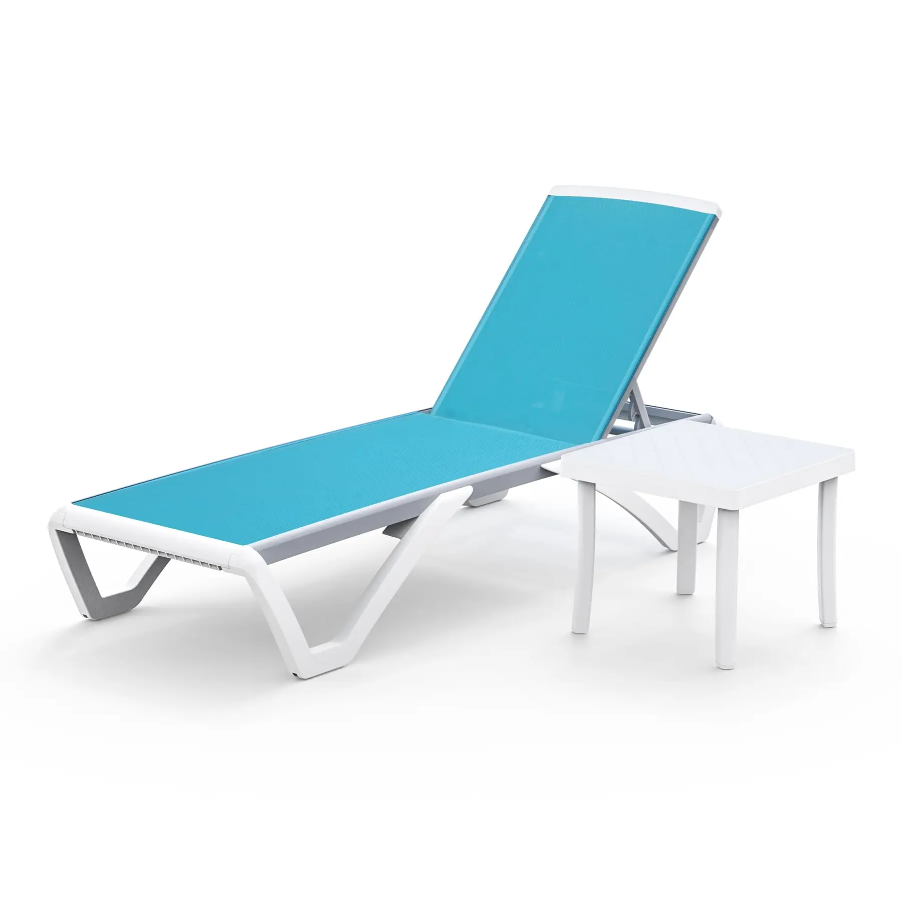 

！@！@Modern Outdoor Aluminum Adjustable Chaise Lounge with Table Set for Pool Patio for Swimming Pool Courtyard(1 Chaie + 1 Tabl