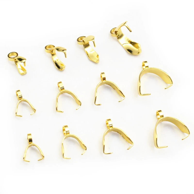 50pcs Stainless Steel Gold Color 4-sizes Pendant Pinch Bail Clasps Necklace Hooks Clips Connector DIY Jewelry Making Findings