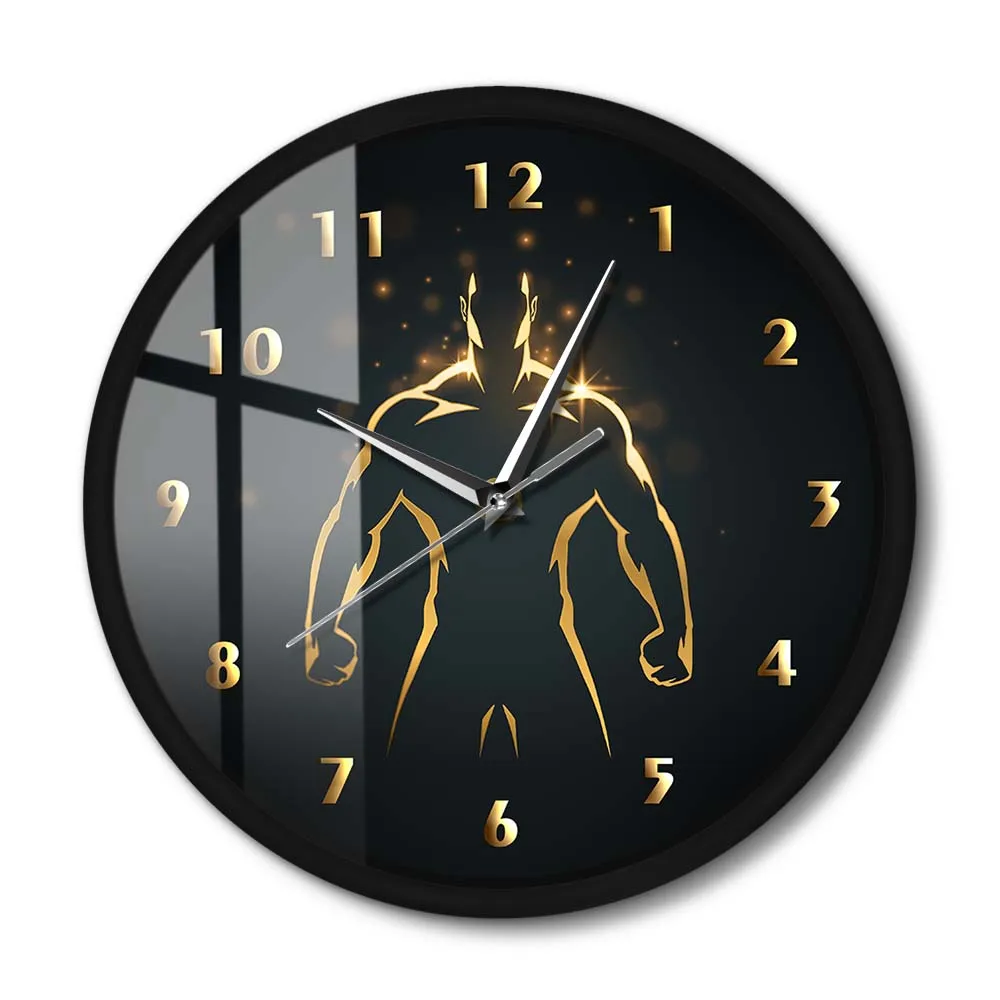 Strength Training Time Metal Frame Wall Clock Sport Art GYM Fitness Body Building Quiet Sweep Wall Watch Man Cave Bedroom Decor