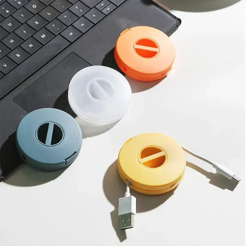 Suporte Portátil para Cabo de Carregador 3-1 Peças, Organizador de Cabos Redondo Retrátil, Gerenciador de Cabos Flexível, Carretel de Cabo USB