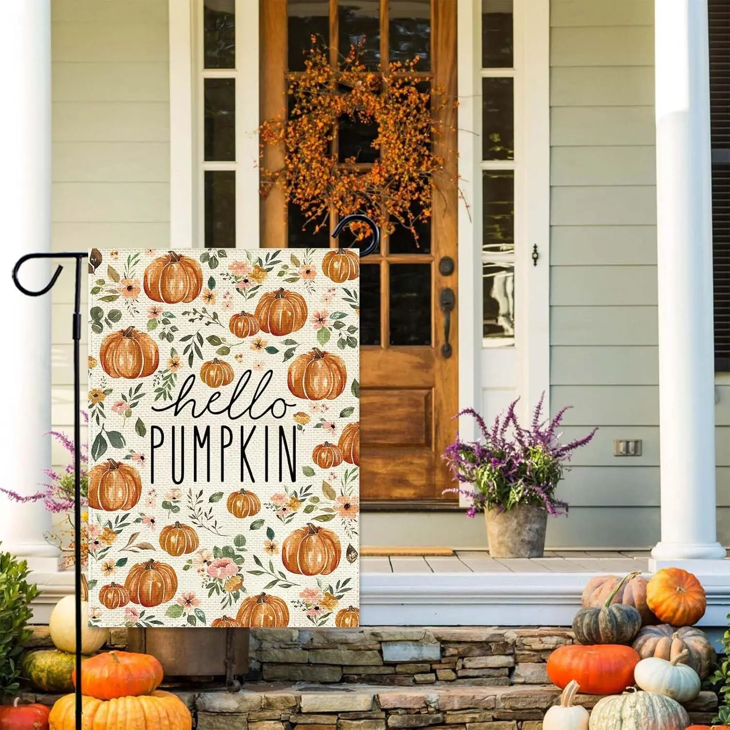 Baccessor Fall Garden Flag 12.5 x 18 Inch Double Sided Burlap Harvest Hello Pumpkin Welcome Thanksgiving Day Yard Flag Holiday S