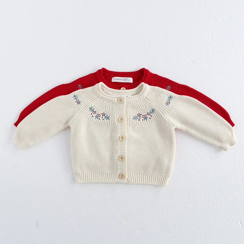 MiniAinis Autumn Wintwe New Baby Soft Warm Cotton Yarn Knitted Long Sleeve Sweater Jacket Girls Knit Red Beige Coat Clothes