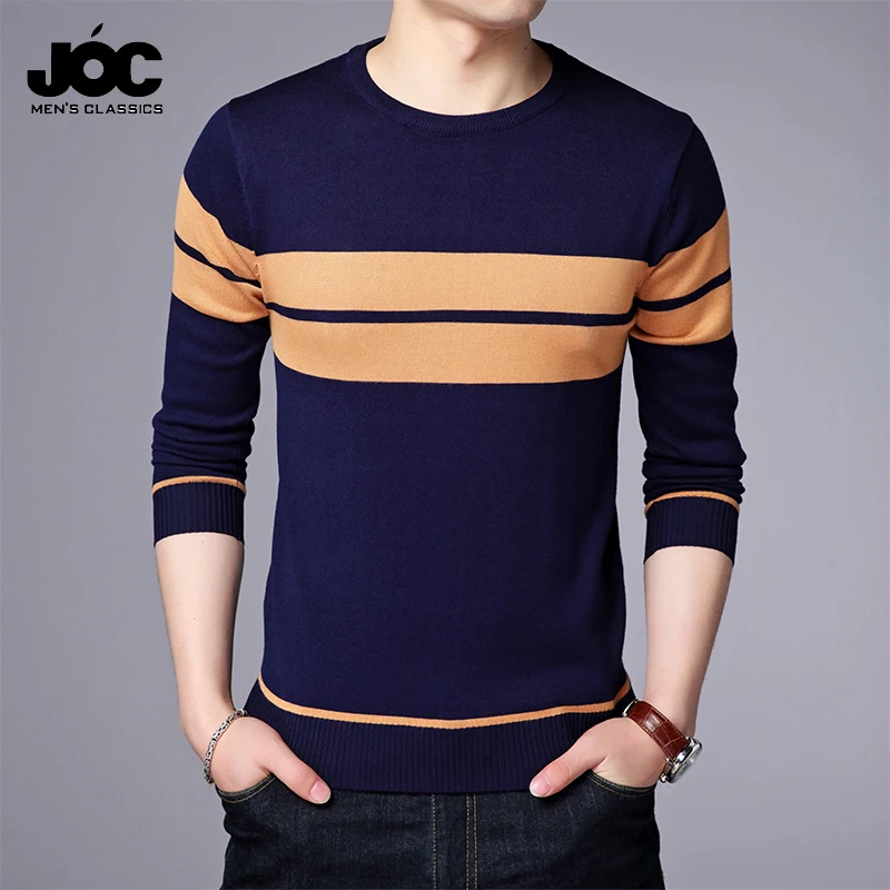 Men\'s Casual Striped Knit Spring and Autumn Long Sleeved Pullover Fashion Top