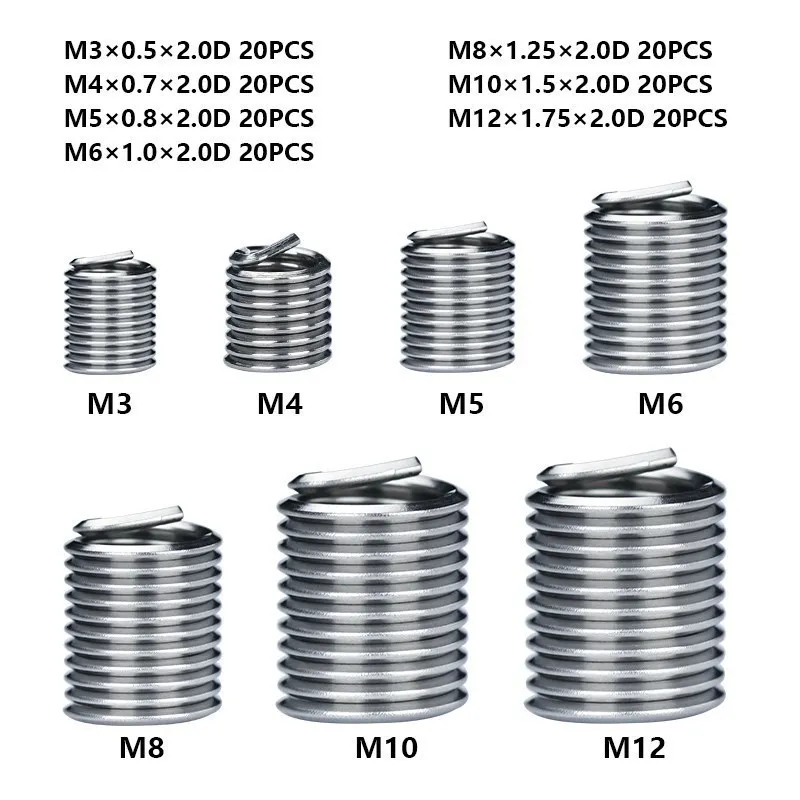 Stainless Steel Thread Insert M3-M14 Inner Thread Insert Assorted Set Fasteners Hardware Screw Repair Tool 