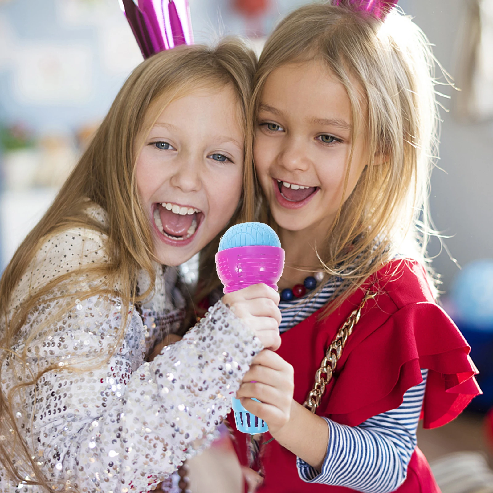 Microfono eco da 3 pezzi per bambini, colore brillante, design compatto, festa, canto, gioco di ruolo, divertente amplificatore audio in plastica per bambini