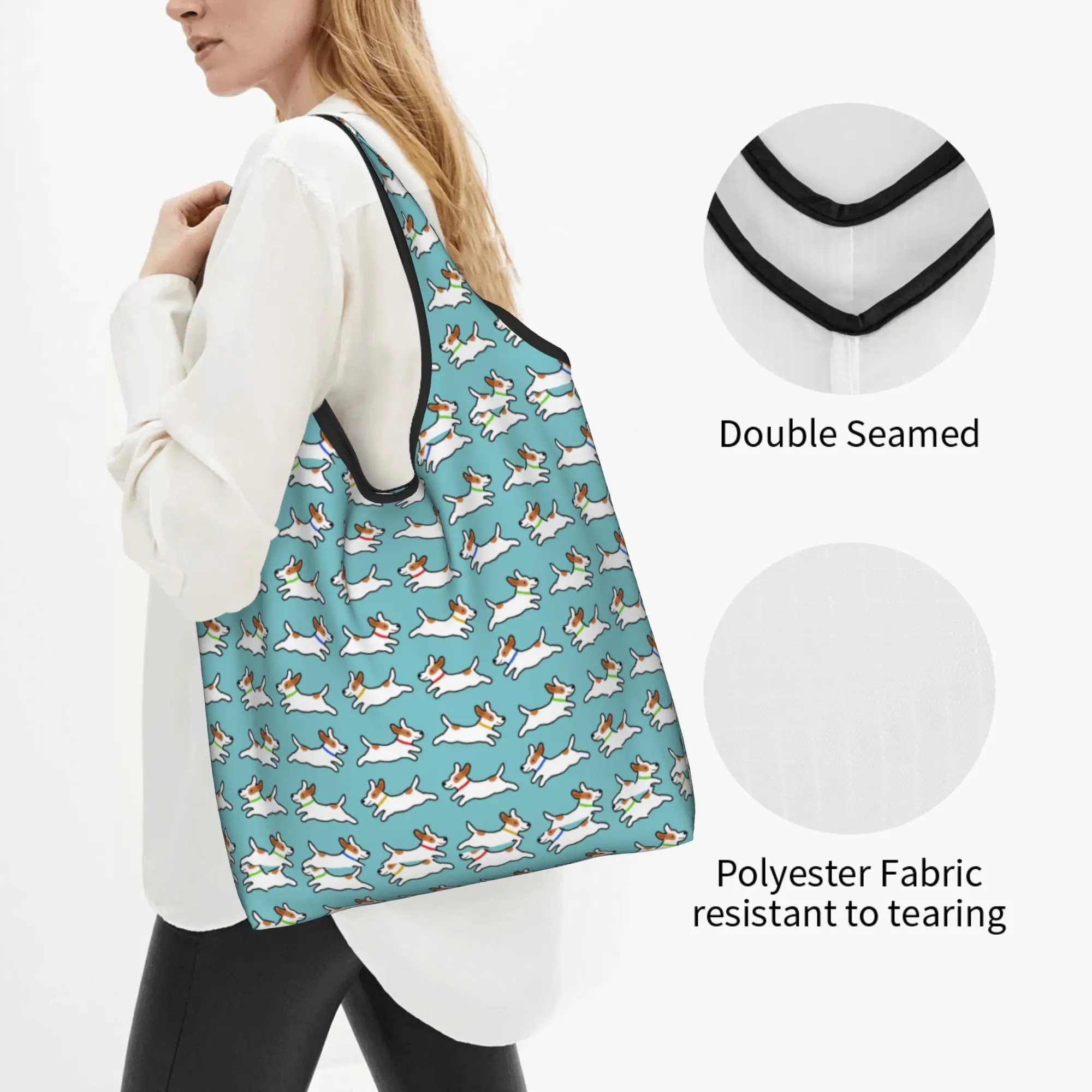 Recycling Cute Jack Russell Terrier Running Dog Shopping Bag Women Tote Bag Portable  Groceries Shopper Bags