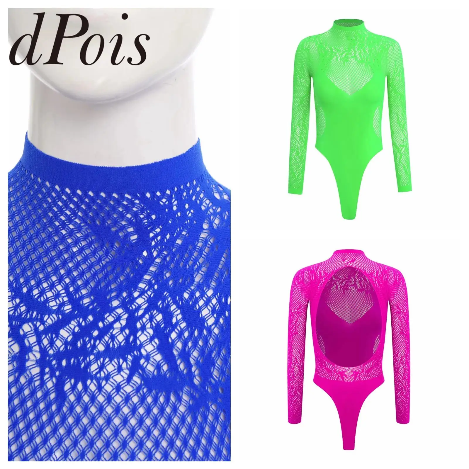 

Women's Swimwear One Piece See Through Fishnet Bodysuits High Cut Leotard Long Sleeve Cut Out Adults Swimsuits Bathing Suit