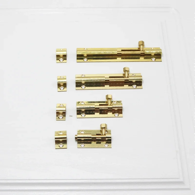 Top Selling Brass Doors Slide Latch Lock Bolt Latch Barrel Home Gate Safety Hardware Screws 4 Size 1.5/2/3/4 Inch Gold Color