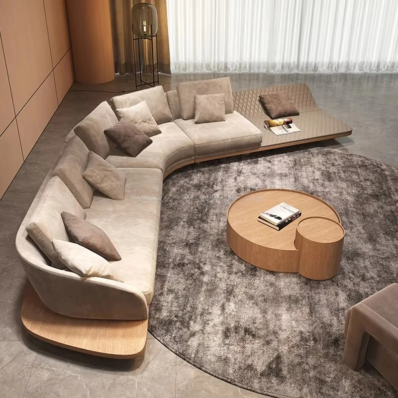 

Living Room Set L Shape Fabric Leather Couch with Platform Sofa Modern Design Villa Sofa Curved Corner Sofas
