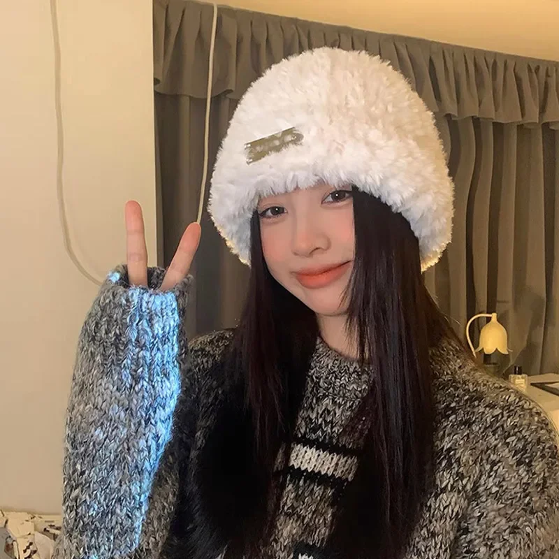 1-4PCS Thickened Double Layer Knit Hat Lightweight Fluffy Texture Windproof Warm Cute Beanie for Women Winter