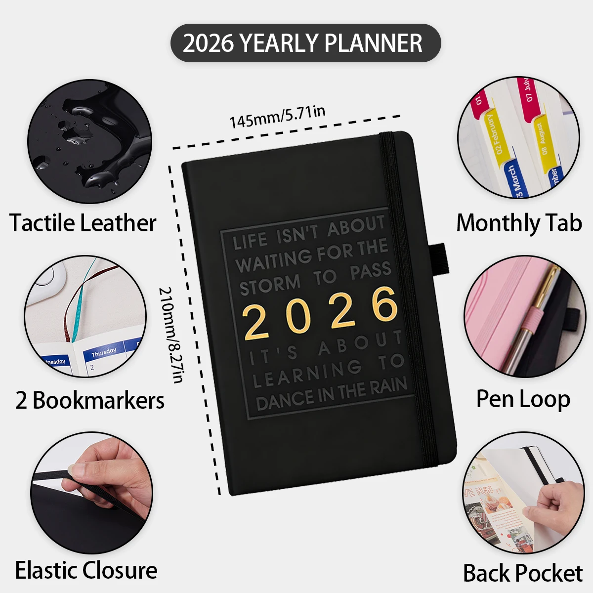 دفتر أعمال فاخر A5 مصنوع من جلد البولي يوريثان مخطط أكاديمي مع قائمة المهام جدول الأعمال مخطط شهري جدول مكتب الأعمال