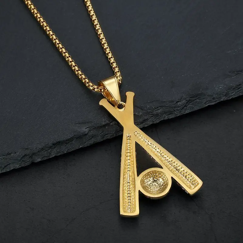 Zirkon Baseball Anhänger Titan Stahl Männer Frauen Personalisierte Hip-hop Mode Halsketten Schmuck Es wird nicht Farbe verlieren – Detail 4