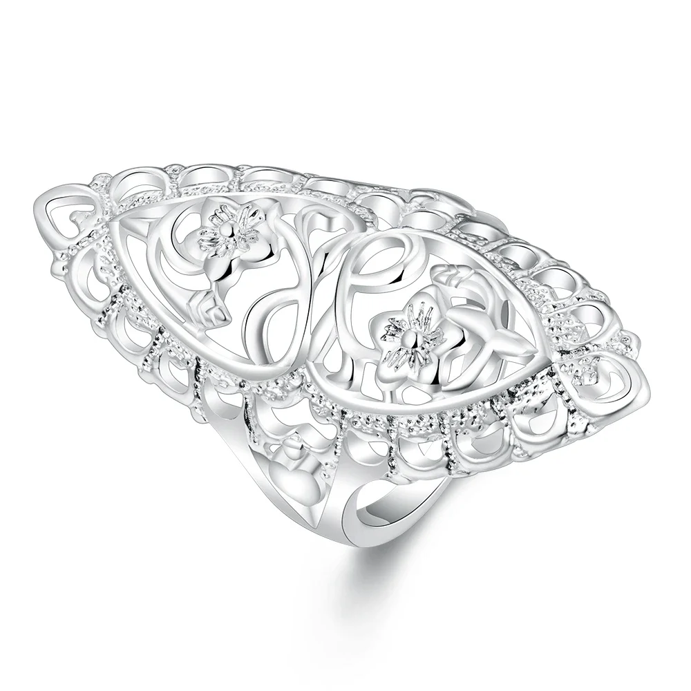 Beautiful Retre flower style SILVER ring women cute noble pretty fashion Wedding silver color NICE Lady Ring jewelry R698