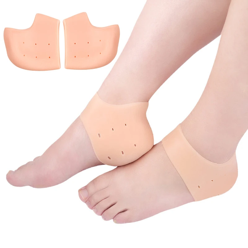 

2pieces=1pair Moisturizing Gel Insole Heel Pads Silicone Foot Care Socks Pedicure Tools Corrector With Hole Cracked Protector