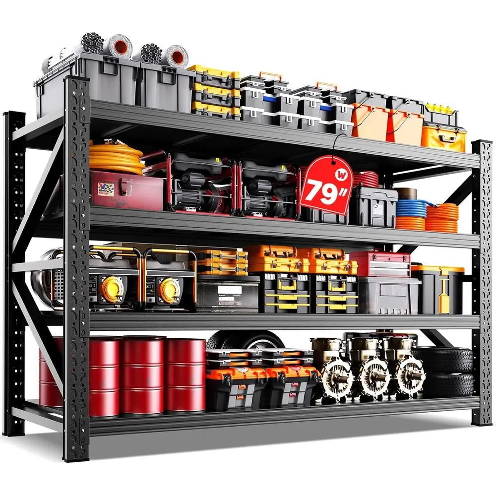

Industrial 4-Tier Adjustable Metal Shelving Unit for Garage, 8000lb Capacity, Easy Install, 74H x 79W x 24D