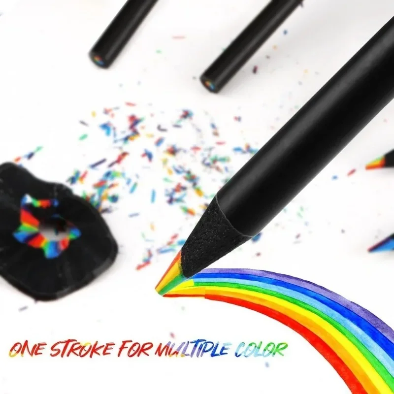 10/20PCS  7-color kawaii black wood rainbow core colored pencil gel pen wooden pencil art supplies stationery school supplies image 4