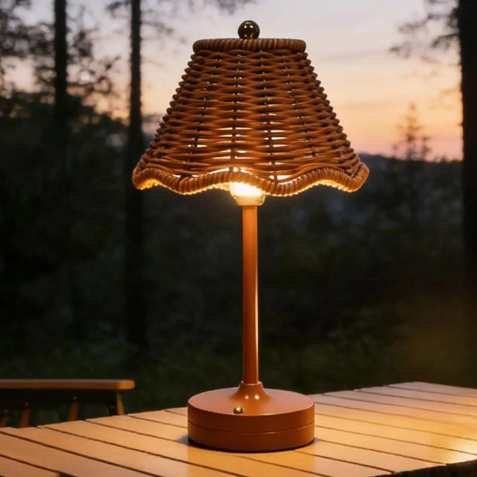 籐テーブルランプ-120-ルーメンワイヤレス充電式調節可能な人工籐照明装飾デスクランプオフィスリビングルーム用