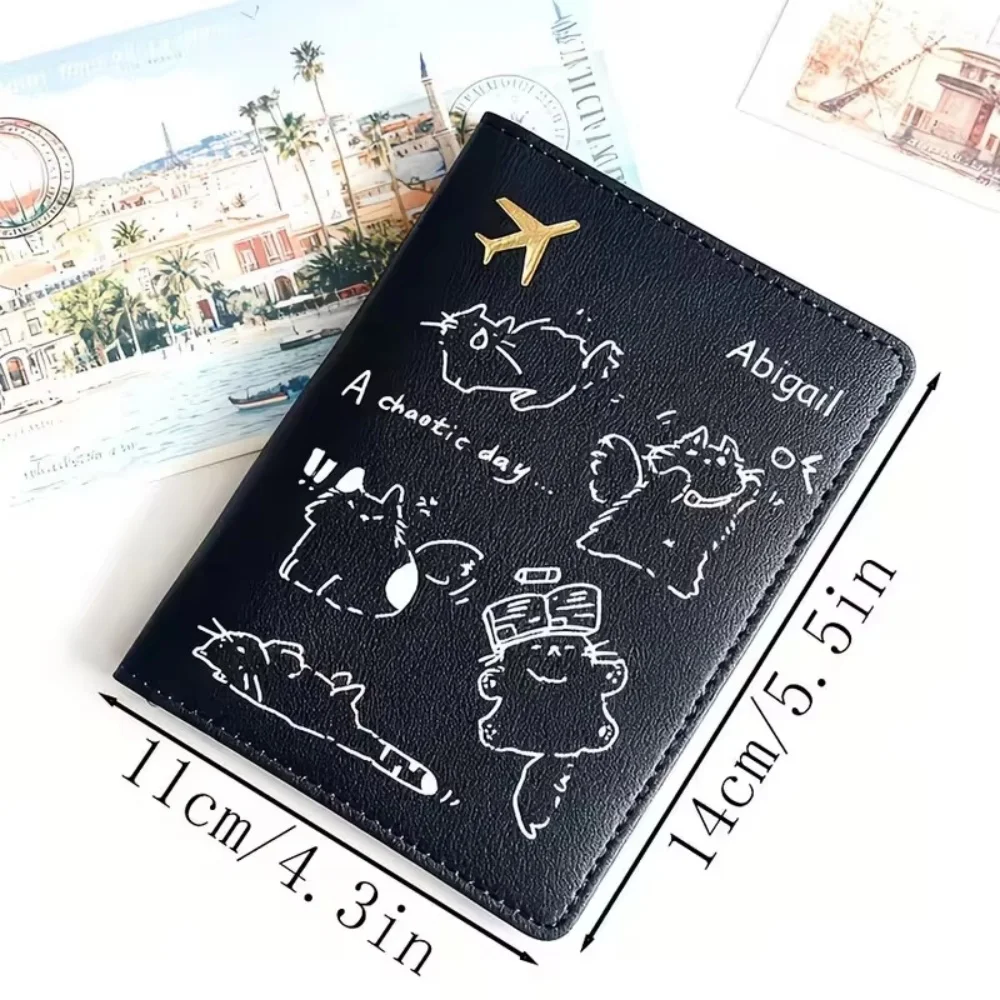 Personalized Custom Name PU Passport Holder, Cute Cartoon Cat Design, Multifunctional Printed Document Protector