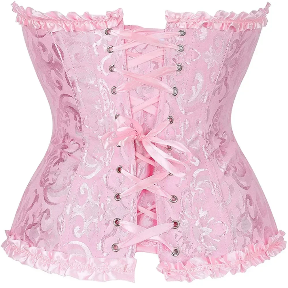 Corsets Top Plus Size Women Sexy Bustiers Gothic Brocade Lace Up Corset Overbust Vintage Flower Print Lingerie Corselet Korsett