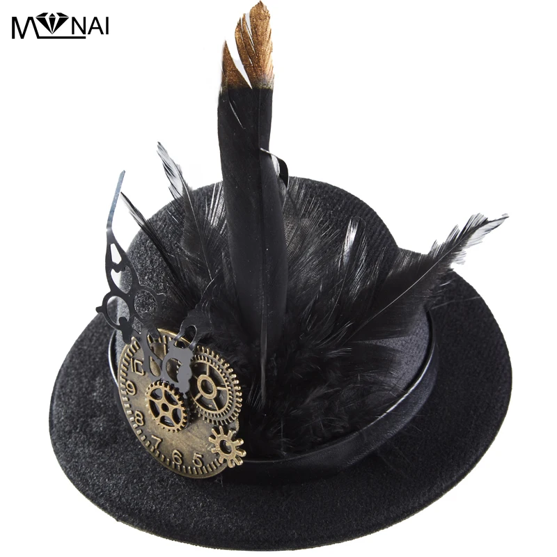 

Girls Steampunk Black Mini Hat Hair Clip Photography Decors Gothic Fedoras Club Show Head Wear