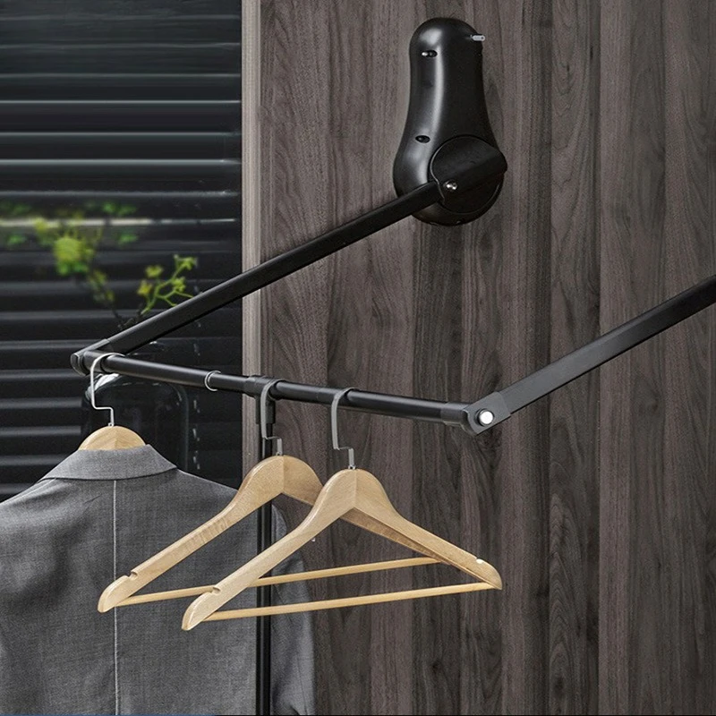 Wardrobe cloakroom pull-down clothes hanging telescopic buffer lifting hanger clothes hanger width adjustable hardware