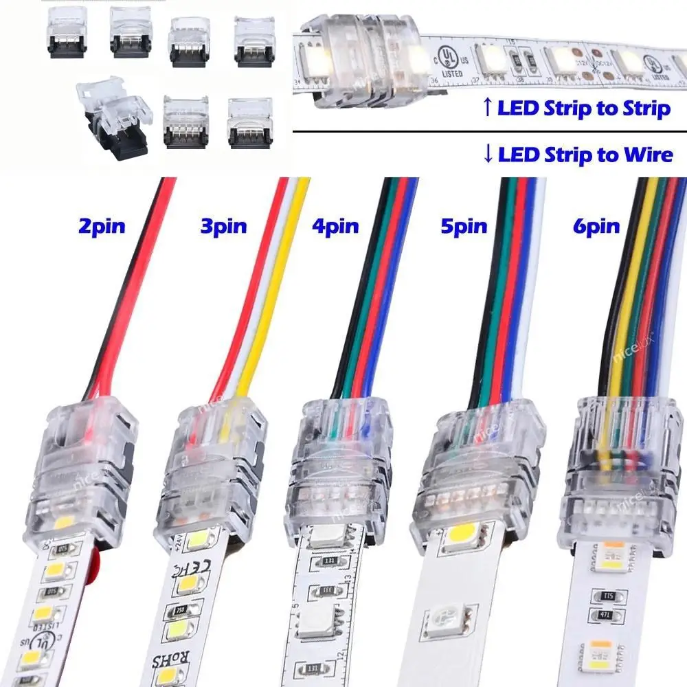 2pin 3pin 4pin 5pin 6pin LED Strips Connector for RGB RGBW RGBWW 3528 5050 LED Strip Light Wire Connection Terminal Splice
