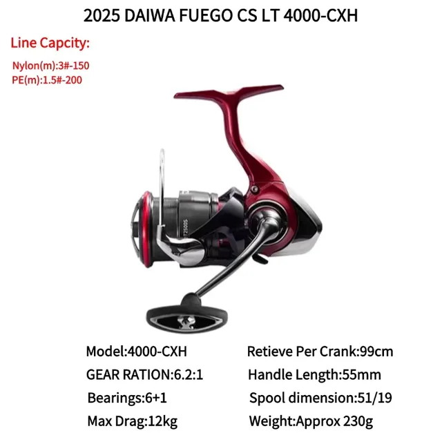 海外モデル 2025 DAIWA FUEGO CS LT 4000-CXH 2025 DAIWA FUEGO CS LT Shallow Cup Spinning Fishing Reels 1000S