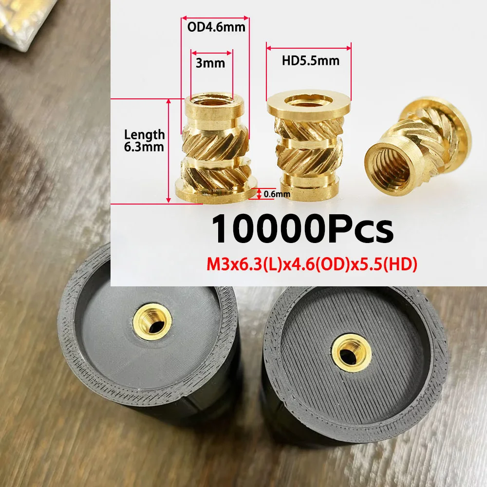 Customized 10000Pcs M3x6.3x4.6 Heat Brass Flange Insert Nuts for 3D Printer Hot Melt Thermal Embedded Nuts