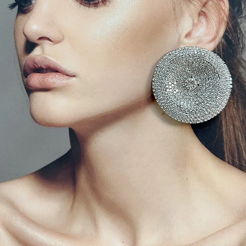High-End Elegant Full-Diamond Round Earrings Simple Fashion Shiny Versatile Stud Earrings Jewelry Accessories For Lady Birthday
