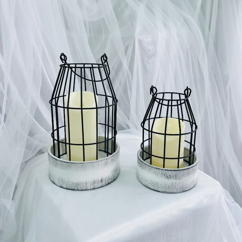 2PCS Metal Lantern Candle Holder For Farmhouse Living Room Fireplace Cover Kitchen Table Decoration Countryside Candlestick