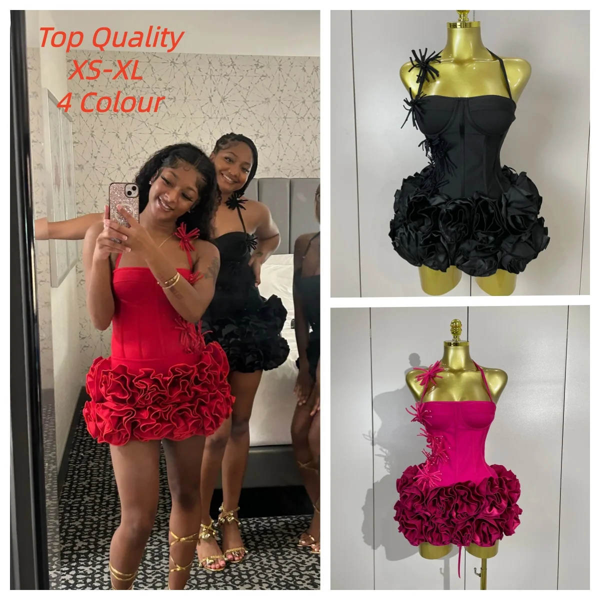 Robe de bal sexy à col halter, ensemble deux pièces élégant pour soirée, tenue de cocktail de luxe pour femme, mode féminine, fête d'anniversaire, rouge, noir, style bandage