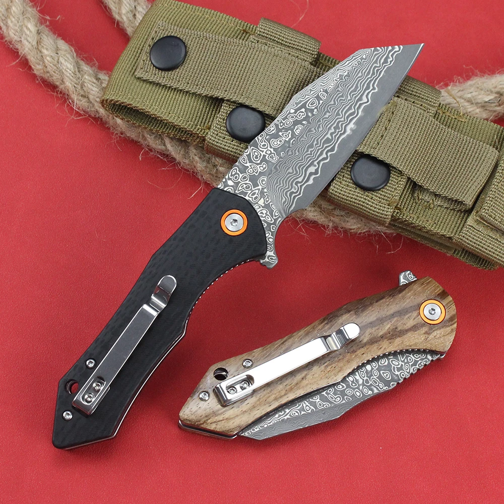 Damascus Folding Knife Zebra wood/carbon fiber G10 Handle Tanto Pocket Knives EDC Hunting Survival Knife Hand Tools - view 4