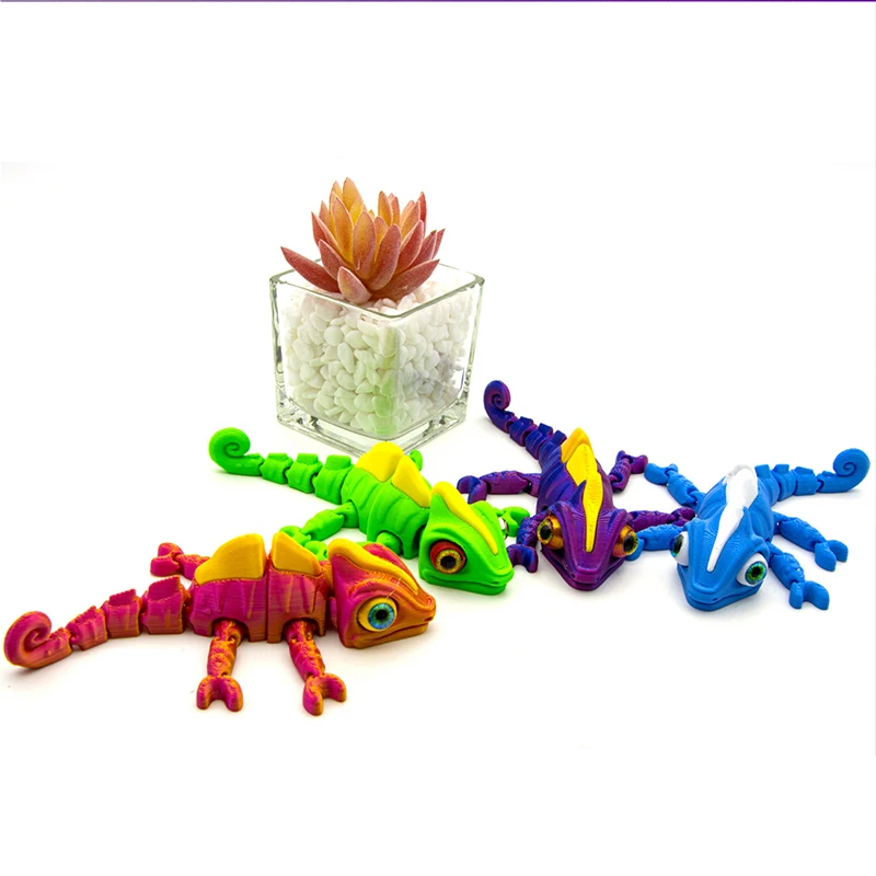 3D Printed  Multicolour Chameleon Model Figures Collectible Simulation Eyes Home Room Decoratio Multi-joint Movable Kids Gift