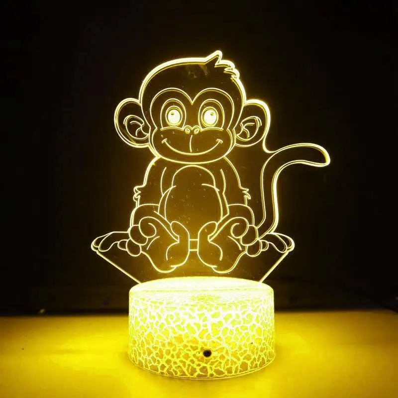 Nighdn 3D Monkey Night Light Lamp Illusion Led 7 Color Changing Table Desk Decoration Lamps Gift Acrylic Flat ABS Base USB Cable